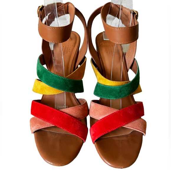 Anthropologie Charlotte Stone Olivia Color Block Leather Suede Sandals - Picture 5 of 15